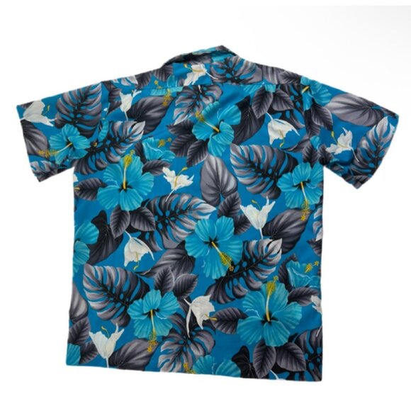Hilo Hattie VTG Mens L Blue Floral Hawaiian Short Sleeve Shirt Aloha - Picture 2 of 6
